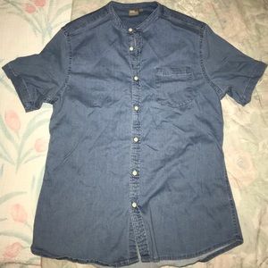 ASOS denim button down grandad collar L